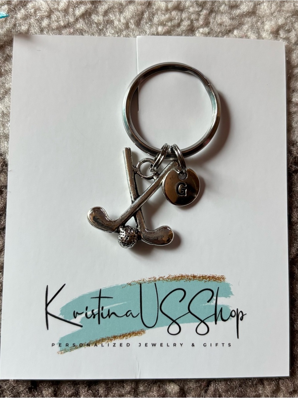 Personalized Silver Golf Keyring with Initial G